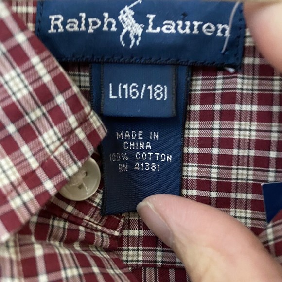 Ralph Lauren Boys Youth Shirt Size L 16/18 Red Plaid Button Front NWT L1 - Picture 5 of 7